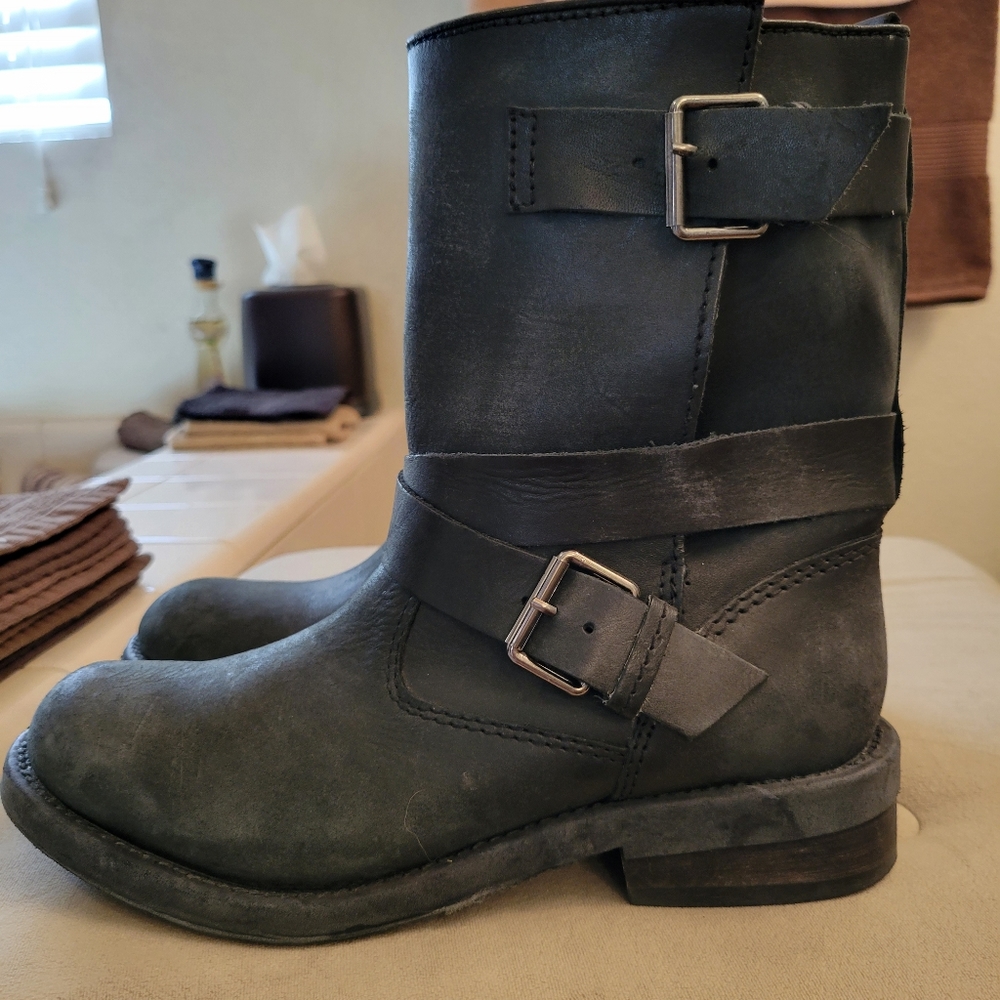 Zara Distressed double buckle moto boots size 8